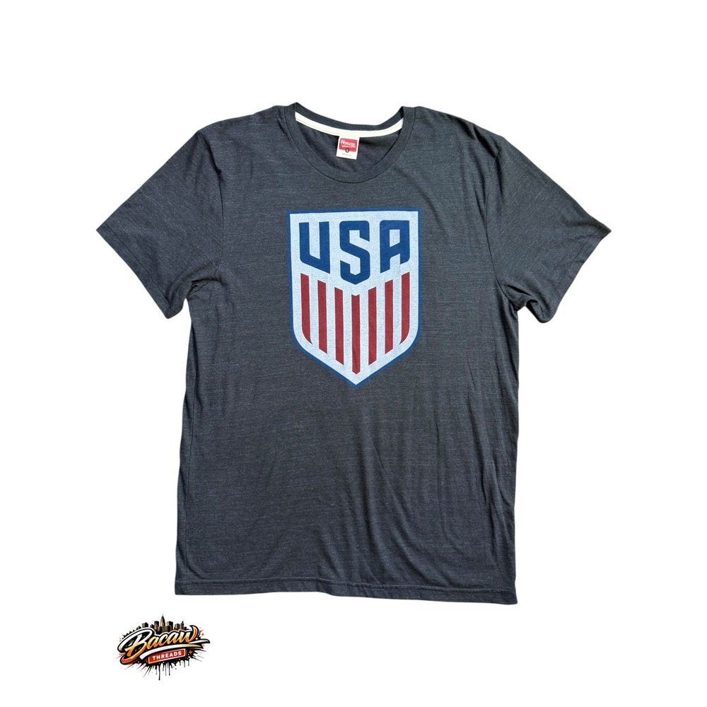 Homage USA Soccer Crest T-Shirt Mens Large Charcoal Heather Tri-Blend USA Made